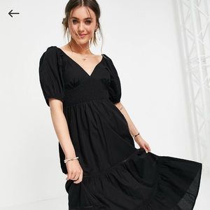 Black shirred waist broderie insert maxi dress in black!